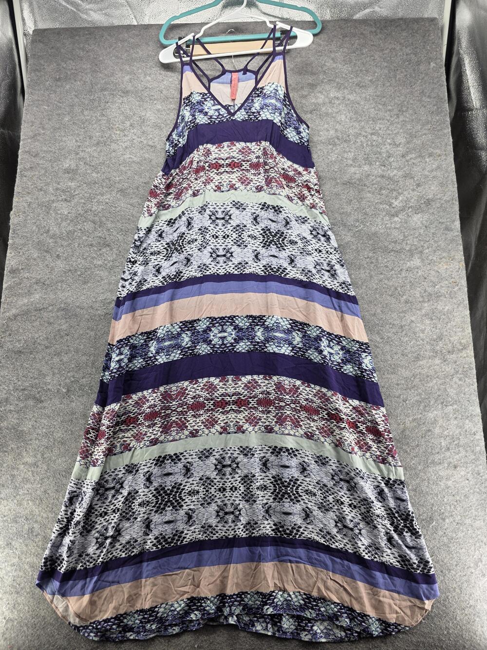 Eighty Six Dress Womens L Purple Maxi Sundress Striped Rayon Sleeveless Long